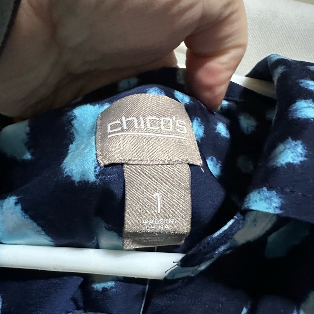 CHICO’S Women’s 1/M Patchwork Play Candy Button Down Blue Blouse Midnight *NEW* - Picture 4 of 6